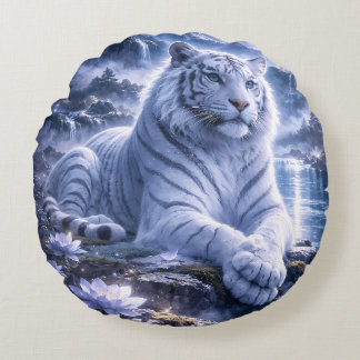 Coussins Ronds Guardian White Tiger – Silent Strength and Gentle 