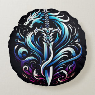 Coussins Ronds Guerrier de fantaisie Épée de dragon mystique Flam
