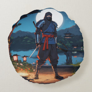 Coussins Ronds Guerrier Shinobi de Minuit : Ninja furtif au Clair