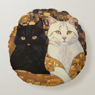 Coussins Ronds Gustav Klimt A Inspiré Deux Chats En Lit