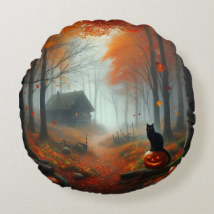 Coussins Ronds Halloween/Automne/Automne/citrouille/chat