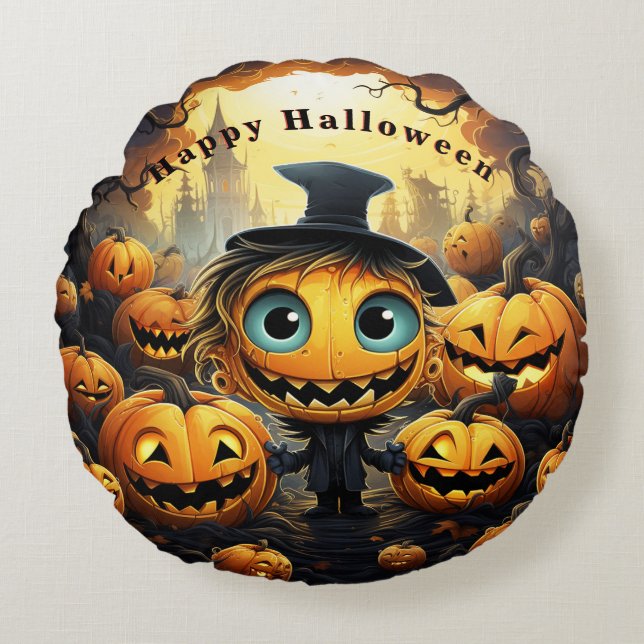 Coussins Ronds Halloween Citrouilles heureux Halloween (Devant)