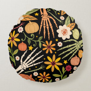 Coussins Ronds Halloween sans couture motif avec os et floral e