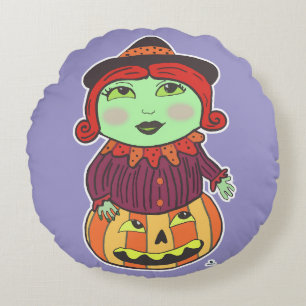 Coussins Ronds Halloween Vintage sorcière classique dessinée Art