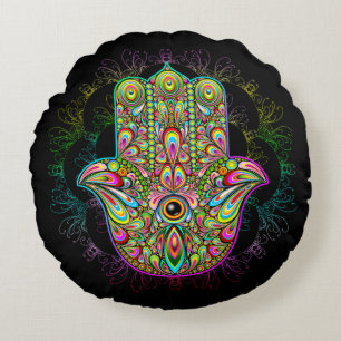 Coussins Ronds Hamsa Fatma Main Psychedelic Art
