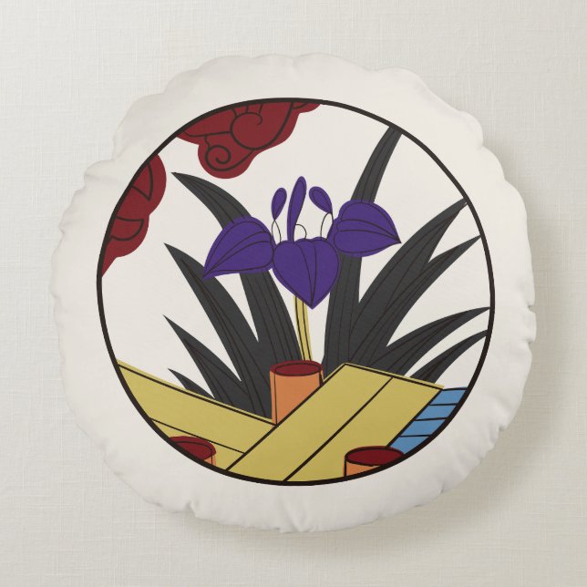 Coussins Ronds Hanafuda "Ayame-ni-yatsuhashi" (Devant)