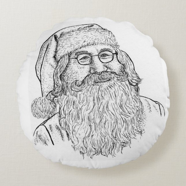 Coussins Ronds Hand-Drawn Stippled Santa Claus Round Throw Pillow (Devant)