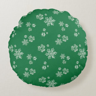 Coussins Ronds Handmade Snowflake Flurries - Bright Green & White
