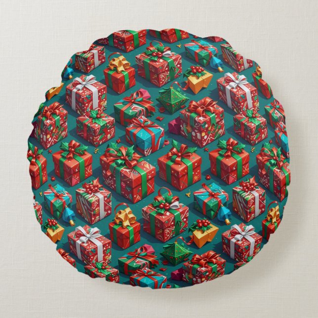 Coussins Ronds Happy Christmas wrapped gifts 10 - Round Pillow (Devant)