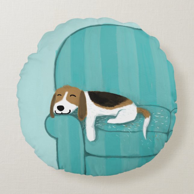 Coussins Ronds Happy Couch Beagle | Chien dormant mignon | Art po (Devant)