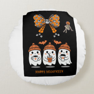 Coussins Ronds Happy Halloween – fantômes café mignons