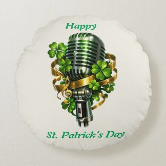 Coussins Ronds Happy St. Patrick’s Day Shamrock & Microphone