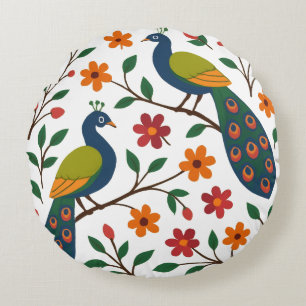Coussins Ronds Harmonie Florale de Paon
