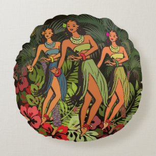 Coussins Ronds Hawaii Aloha Palm Hula Art Design