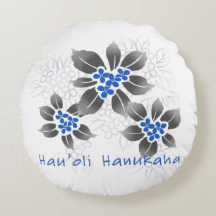 Coussins Ronds Hawaiian Holly Hanoukka Blue Floral