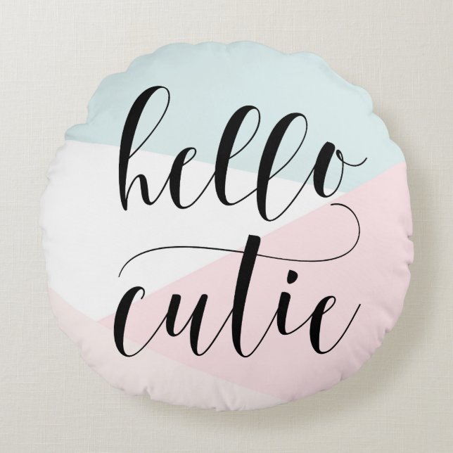Coussins Ronds Hello Cutie Moderne Calligraphie Blush Géométrique (Devant)