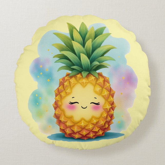 Coussins Ronds Hello Summer Happy Pineapple Round Pillow (Devant)