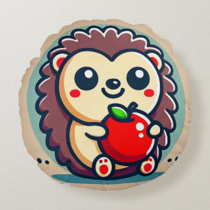 Coussins Ronds Hérisson de dessin animé adorable tenant une pomme