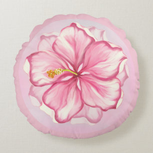 Coussins Ronds Hibiscus & dentelle PINK