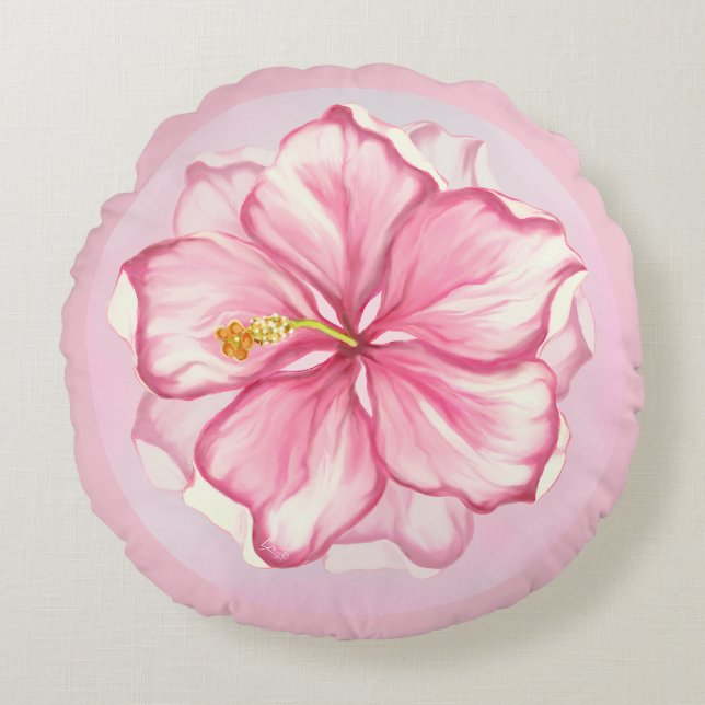 Coussins Ronds Hibiscus & dentelle PINK (Devant)