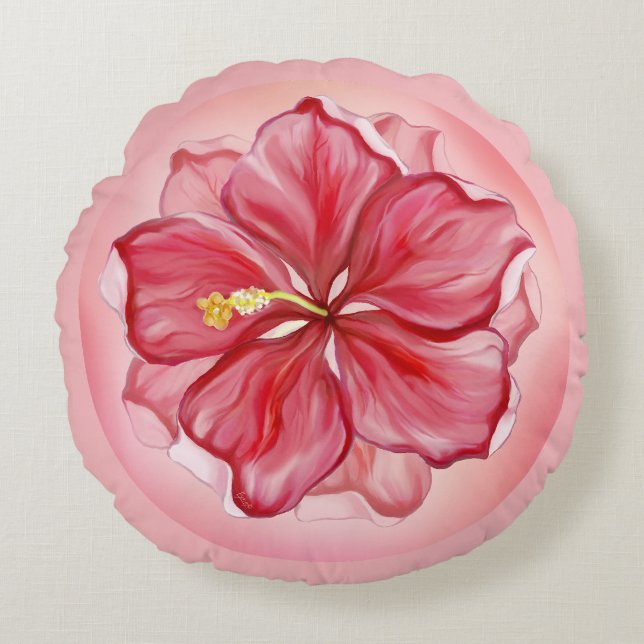 Coussins Ronds Hibiscus & dentelle RED (Devant)