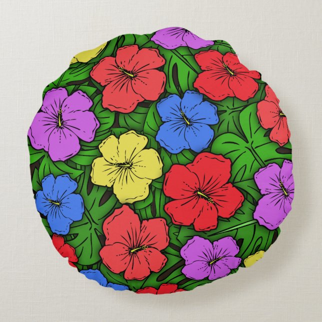 Coussins Ronds Hibiscus et Monstère #4 (Dos)