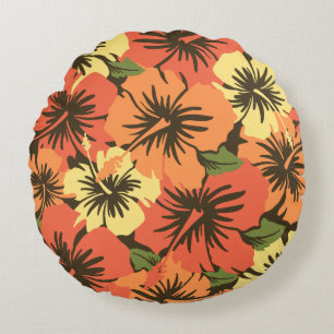Coussins Ronds Hibiscus Hawaiian Floral Aloha Chemise Imprimer