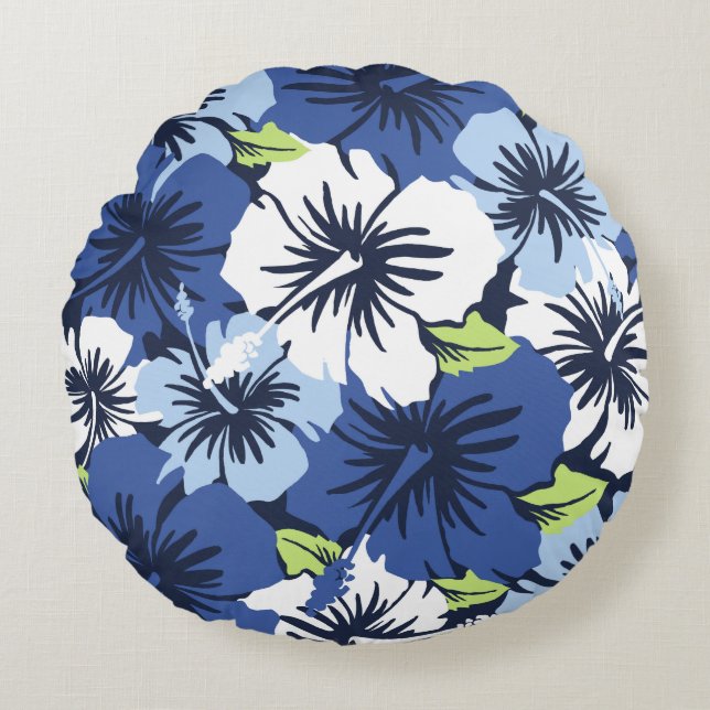 Coussins Ronds Hibiscus Hawaiian Floral Aloha Chemise Imprimer (Devant)