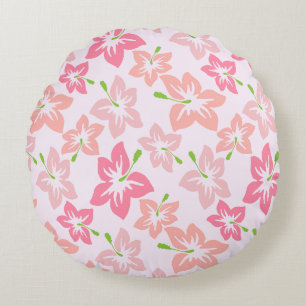 Coussins Ronds Hibiscus rose, Fleurs roses, Motif de fleurs