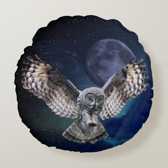 Coussins Ronds Hibou en vol (Devant)