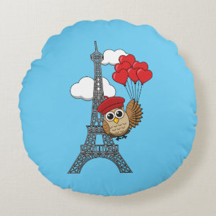 Coussins Ronds Hibou volant avec des ballons de coeur à Paris