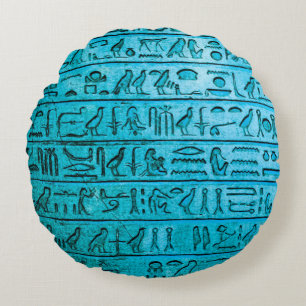 Coussins Ronds Hiéroglyphes égyptiens antiques bleu