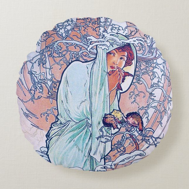 Coussins Ronds Hiver (Quatre Saisons), Oreiller Alphonse Mucha (Devant)