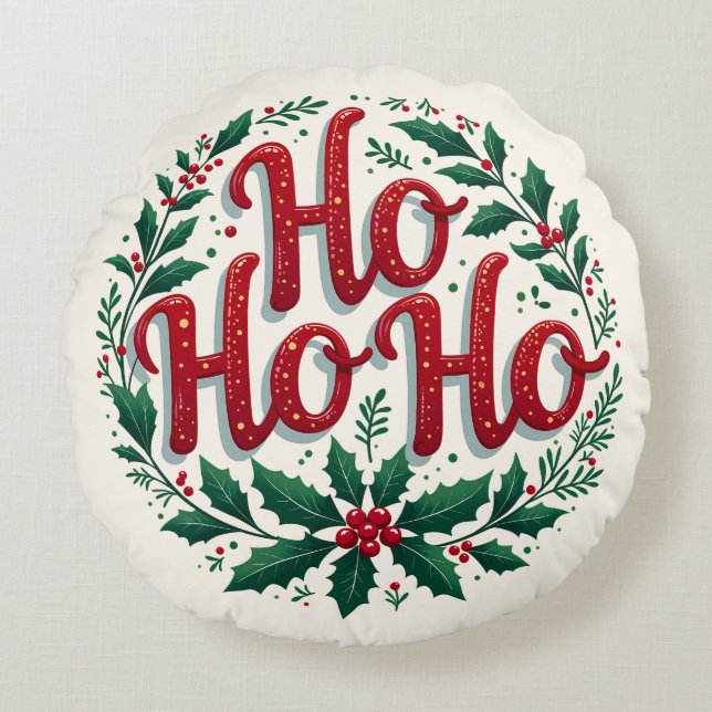 Coussins Ronds Ho Ho Ho Christmas Wreath Typography Design (Devant)