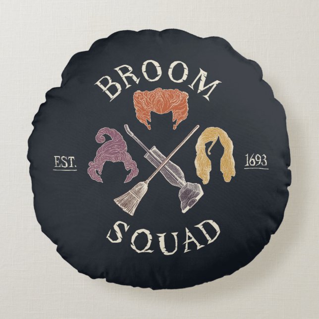 Coussins Ronds Hocus Pocus Broom Squad Est. 1693 (Devant)
