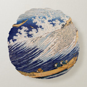 Coussins Ronds Hokusai Ocean Waves Sea Boats