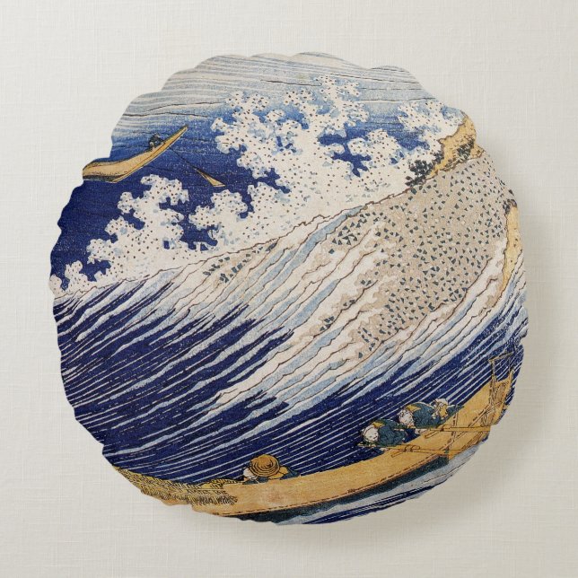 Coussins Ronds Hokusai Ocean Waves Sea Boats (Devant)