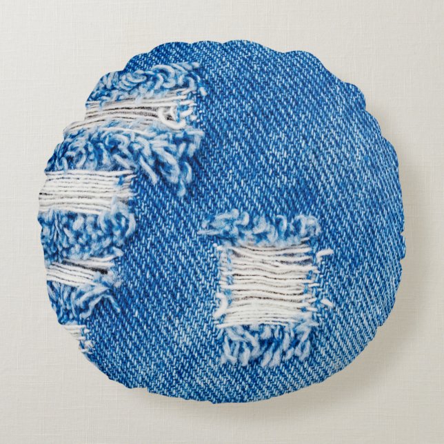 Coussins Ronds Hole on Denim Jeans. Ripped Destroyed Torn Blue je (Devant)