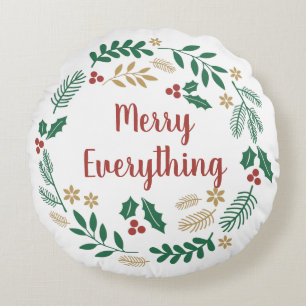 Coussins Ronds Holly Berry Pine Wreath Joyeux Tout Photo Thé