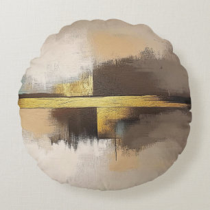 Coussins Ronds Horizon Doré – Paysage Abstrait Minimaliste