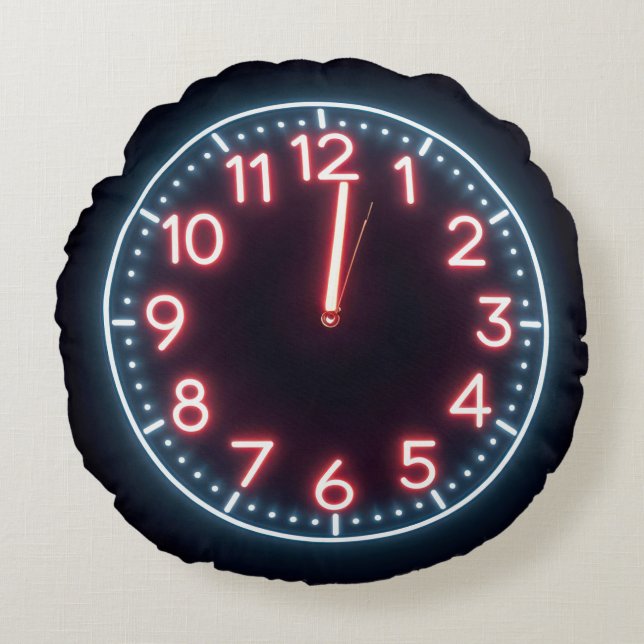 Coussins Ronds Horloge Neon minuit (Devant)
