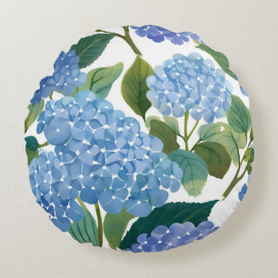 Coussins Ronds Hortensias bleus   Beau buisson floral