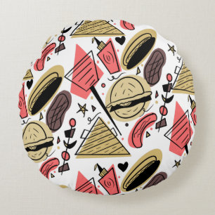 Coussins Ronds Hotdog Burger Doodle BBQ Motif d'anniversaire