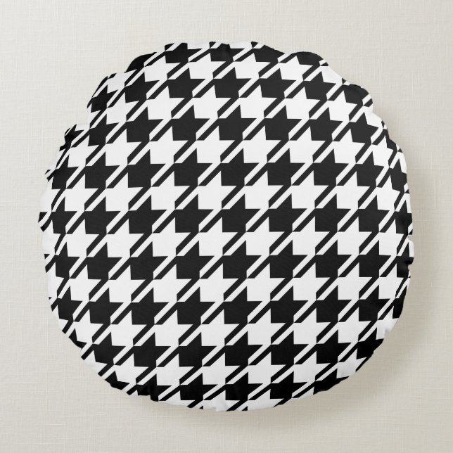 Coussins Ronds Houndstooth Black+White Big Motif (Devant)