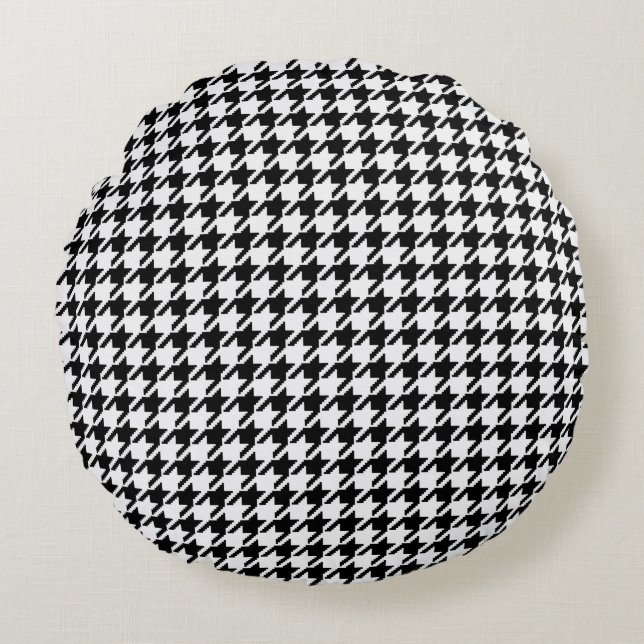 Coussins Ronds Houndstooth noir et blanc par Shirley Taylor (Devant)