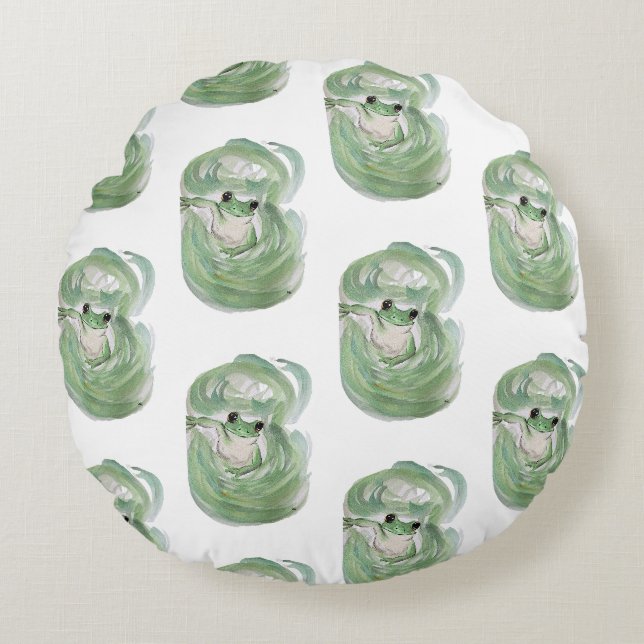 Coussins Ronds Humour magique grenouille Aquarelle Froggy (Devant)