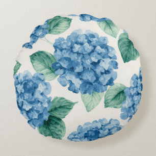 Coussins Ronds Hydrangea Blues Fleurs Aquarelle Botanique Florais