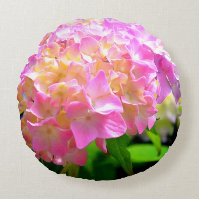 Coussins Ronds Hydrangées rose violet orange (Devant)