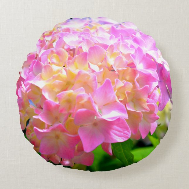 Coussins Ronds Hydrangées rose violet orange (Devant)