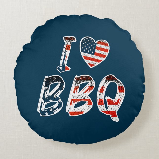 Coussins Ronds I Love BBQ, American Patriotic (Devant)